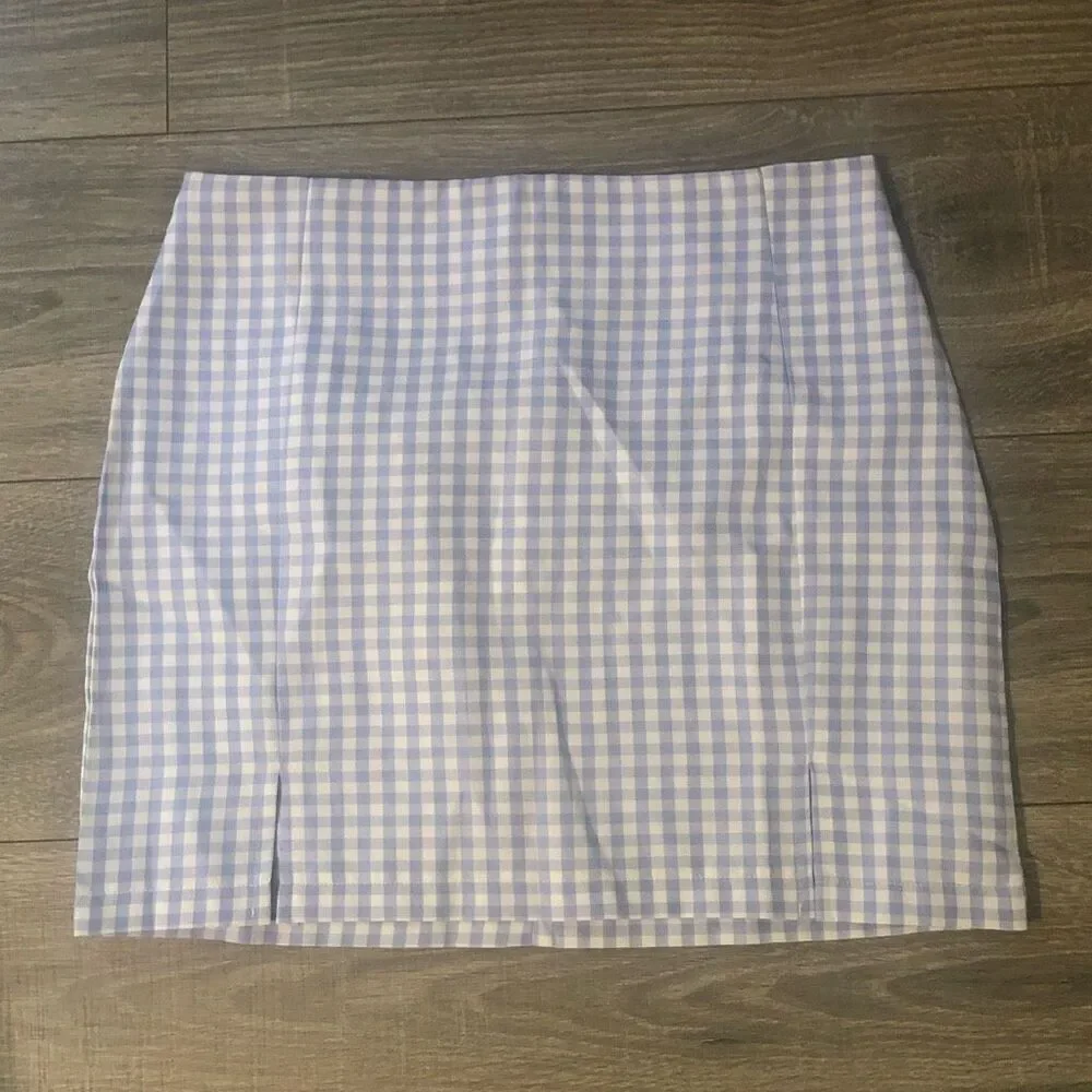 shein womens size medium blue white checkered skirt preppy summer spring